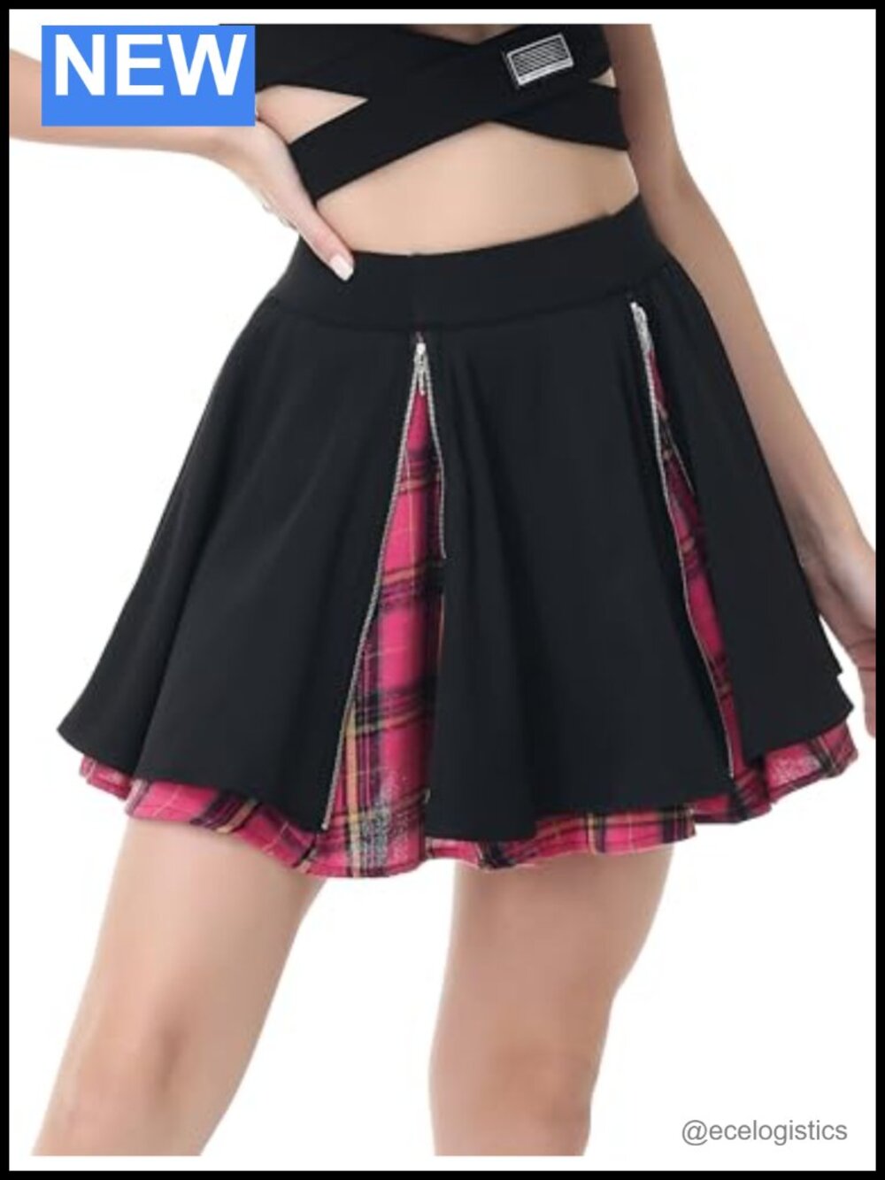 Plaid Skater Skirt Women Gothic High Waist Flared Mini Kilt
